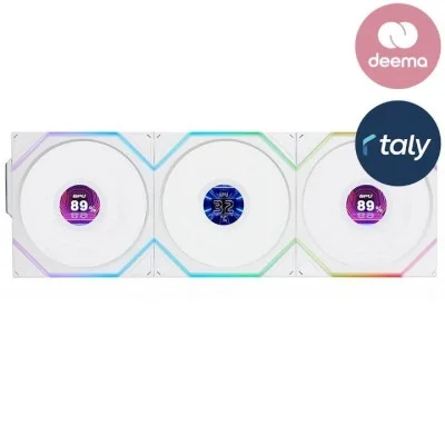 LIAN LI UNI FAN TL-LCD Wireless 120mm ARGB Case Fans with 1.6" LCD Screen 3 Pack - White